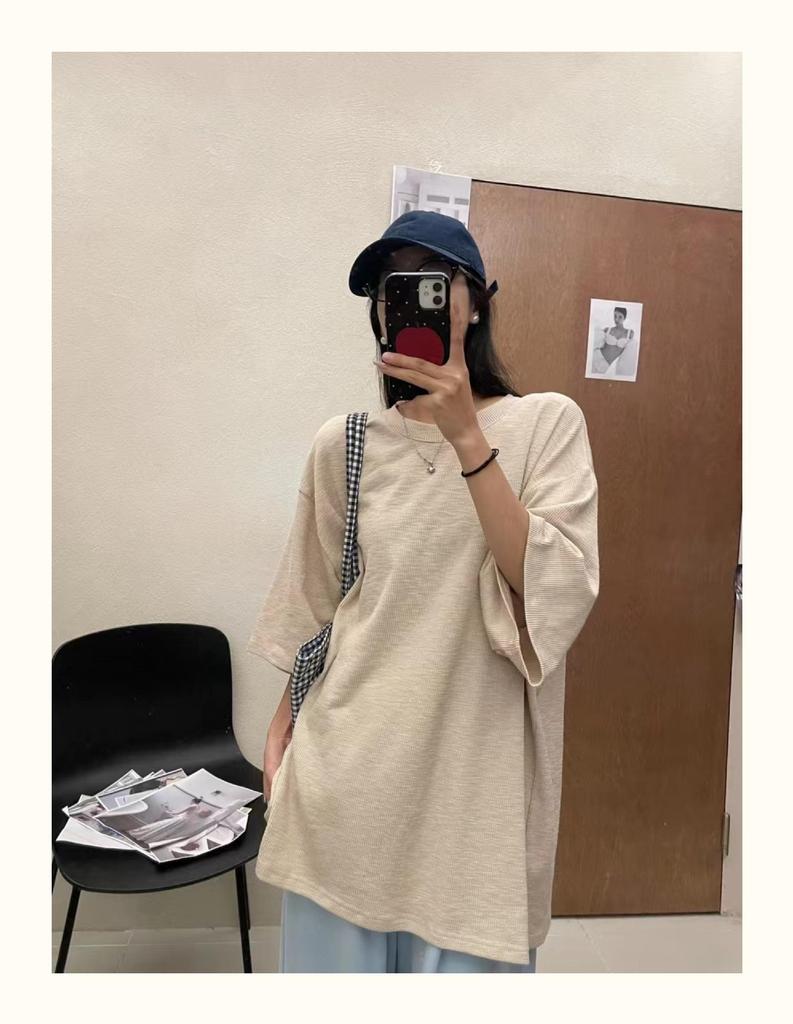 Women's Plus Size 7 Korean Style Loose Casual Long/Short-Sleeve T-Shirt, Spring/Summer, 200 Jin, Fat MM