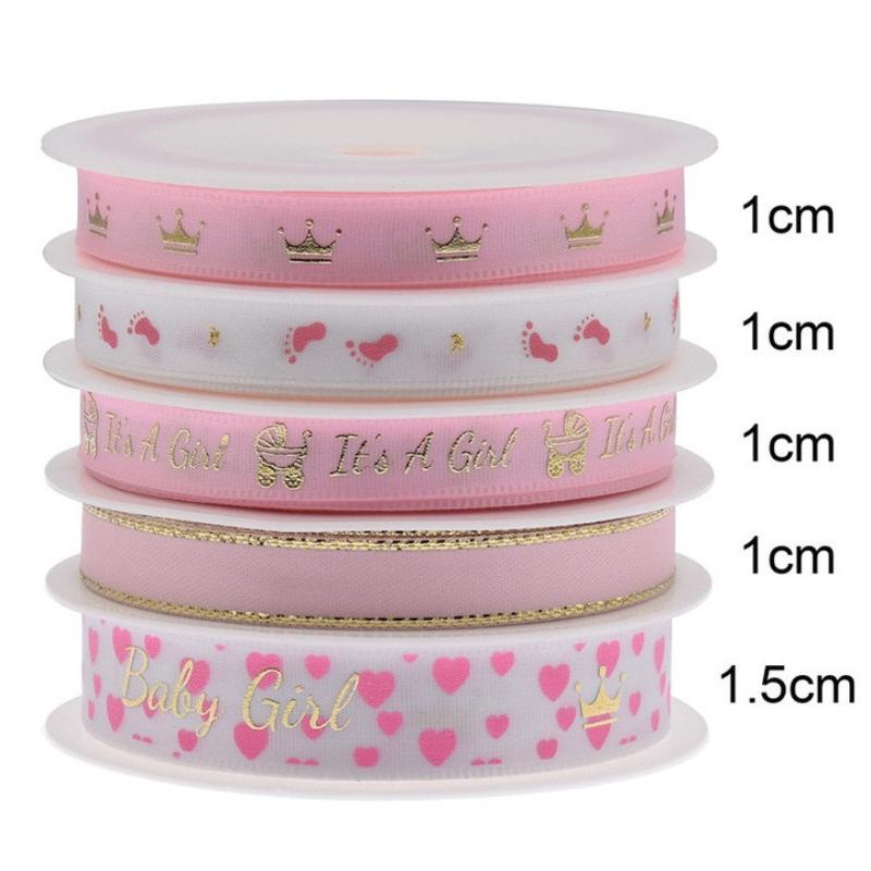 Nastro abbronzante con piedini di neonato, confezione regalo per compleanno, nastro con lettera, 5 rotoli (5 metri ciascuno)