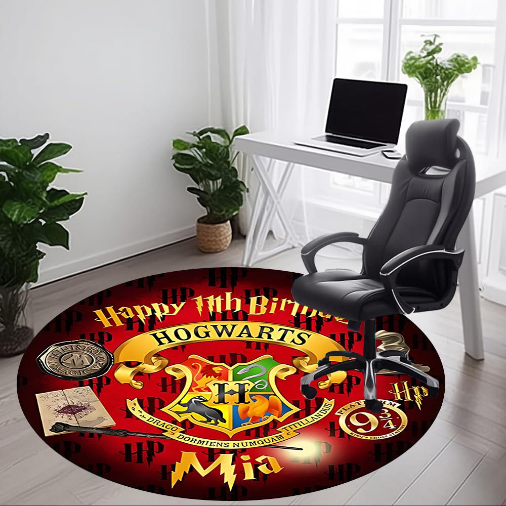 1PC Harry Potter Theme Office Round Rug - Perfect for Office or Study Decor, Machine Washable, Non-Slip Backing, Decorative Floor Mat