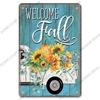Welcome Poster Metal Plate Vintage Pumpkin Sunflower Bird Metal Tin Signs Wall Decor Garden Door Cafe Party