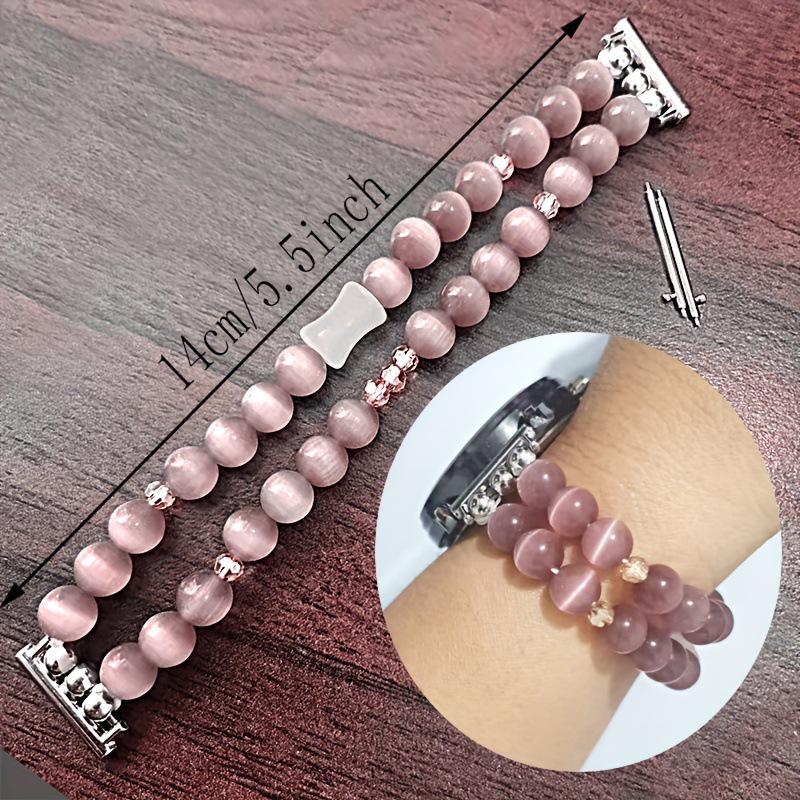 

Elegant Cat s Eye Beaded Bracelet Watch Strap for Apple & Samsung 20/22mm 20mm фиолетовый
