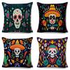 Day Of The Dead Pillowcase Decor Cartoon Mexico Flower Skull Print Cushion Cover for Sofa Home Polyester Pillow Case 45x45cm