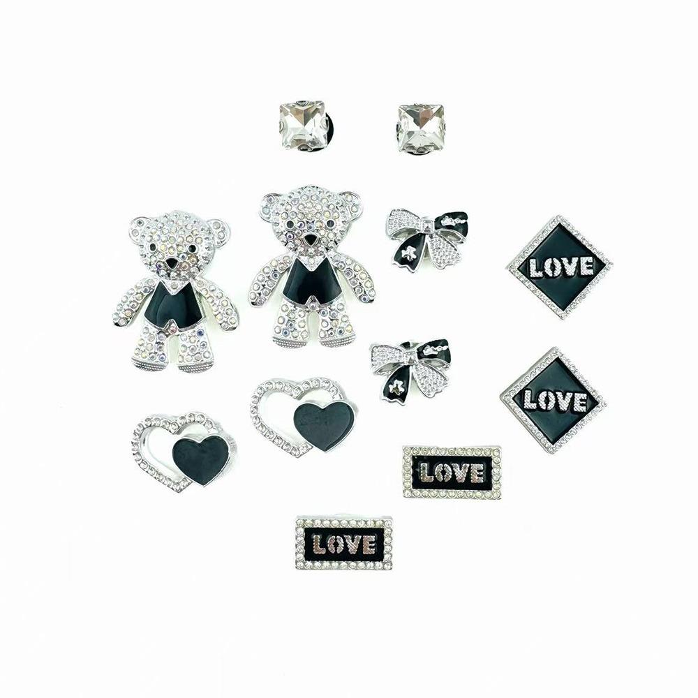 12PCS Fashion Shoe Charm Set Diamond Bear Letter Heart-shaped Bow Shoe Decorations Buckle for Sandals Clogs DIY Accessories Gift