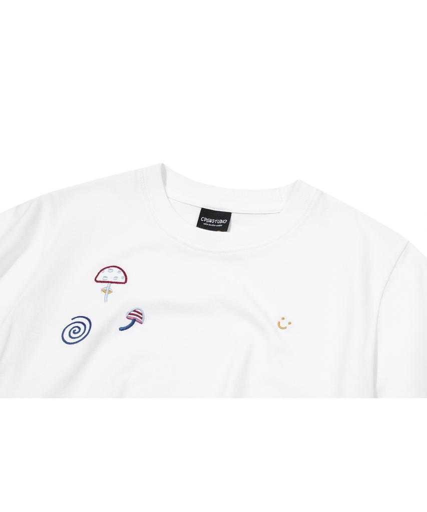 CPGN STUDIO Mushroom Stitch Crop Short Sleeve Tee White