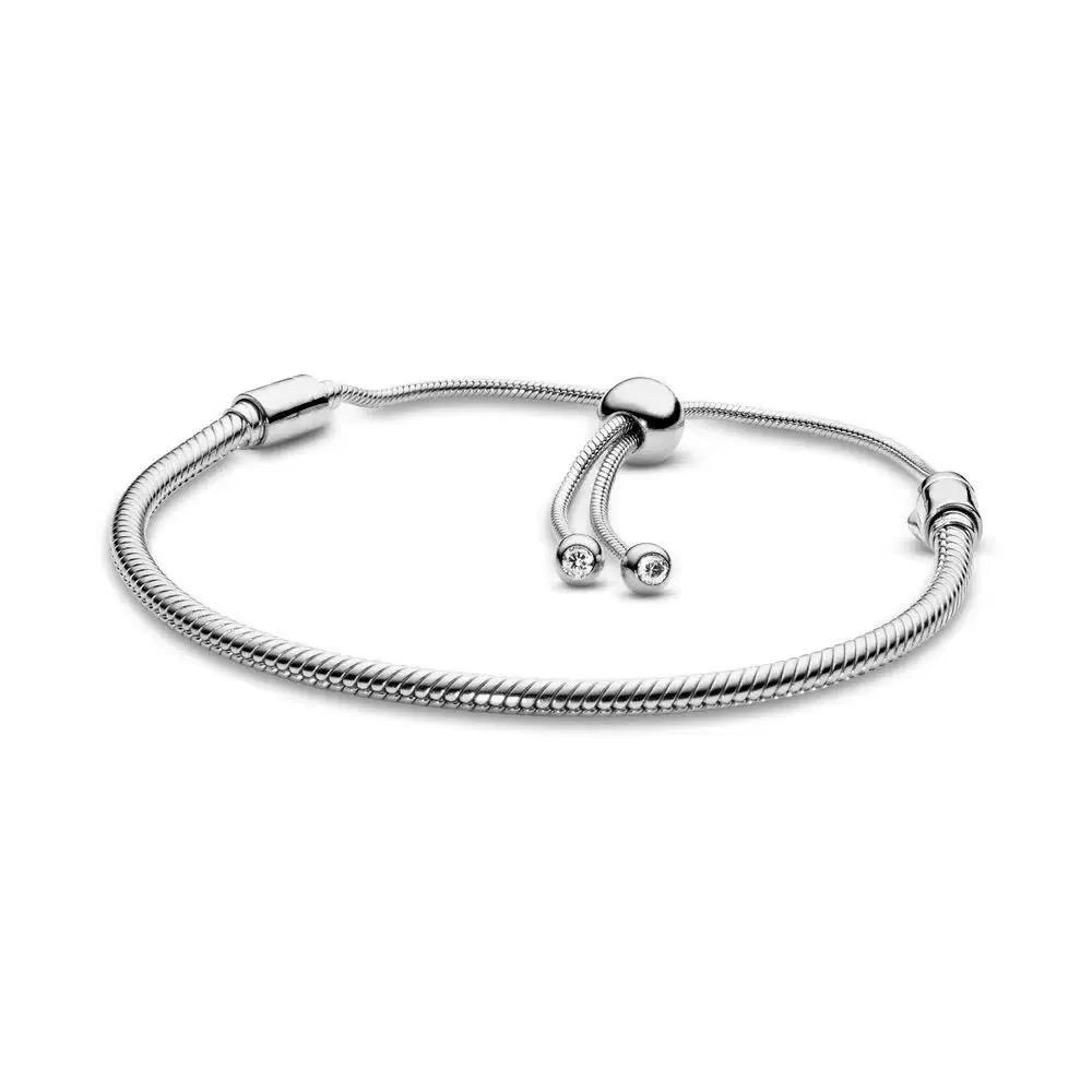 Rope Bracelet Round Bead Adjustable Bracelet s925 Pure Silver Classic Snake Bone Chain DIY Accessories Women's Jewelry Gift