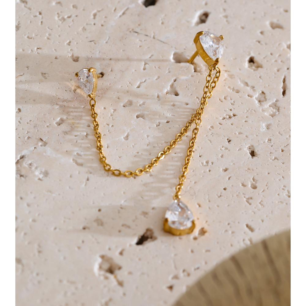 Yhpup 1PC Stainless Steel Cubic Zirconia Chain Drop Earrings High Quality Dainty Fashion Prom Jewelry Waterproofs