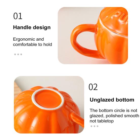 300ML Pumpkin Mug with Lid Fall Coffee Mug Thanksgiving Mugs Pumpkin Ceramics Coffee Mug Cute Tea Coffee Cups for Birthday Wife Mom Girl Friends