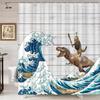 Pirate Cat Riding Shark Shower Curtain Funny Space Galaxy Rainbow Waterproof Fabric Bath Curtain With Hooks For Bathtub Decor