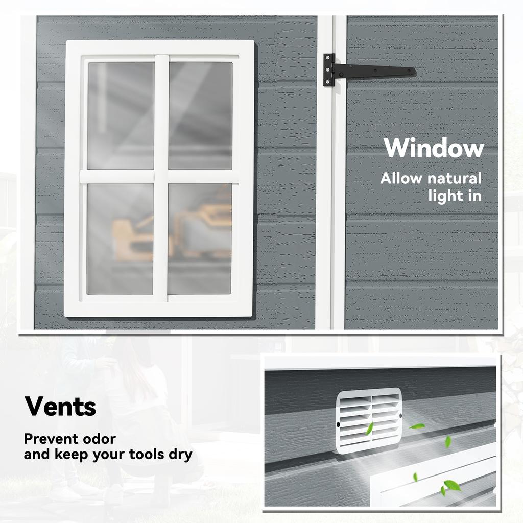 10 X 6 Ft Resin Garden Shed, Outdoor Storage Shed with Floor, Windows, Lockable Doors and Vents, Grey
