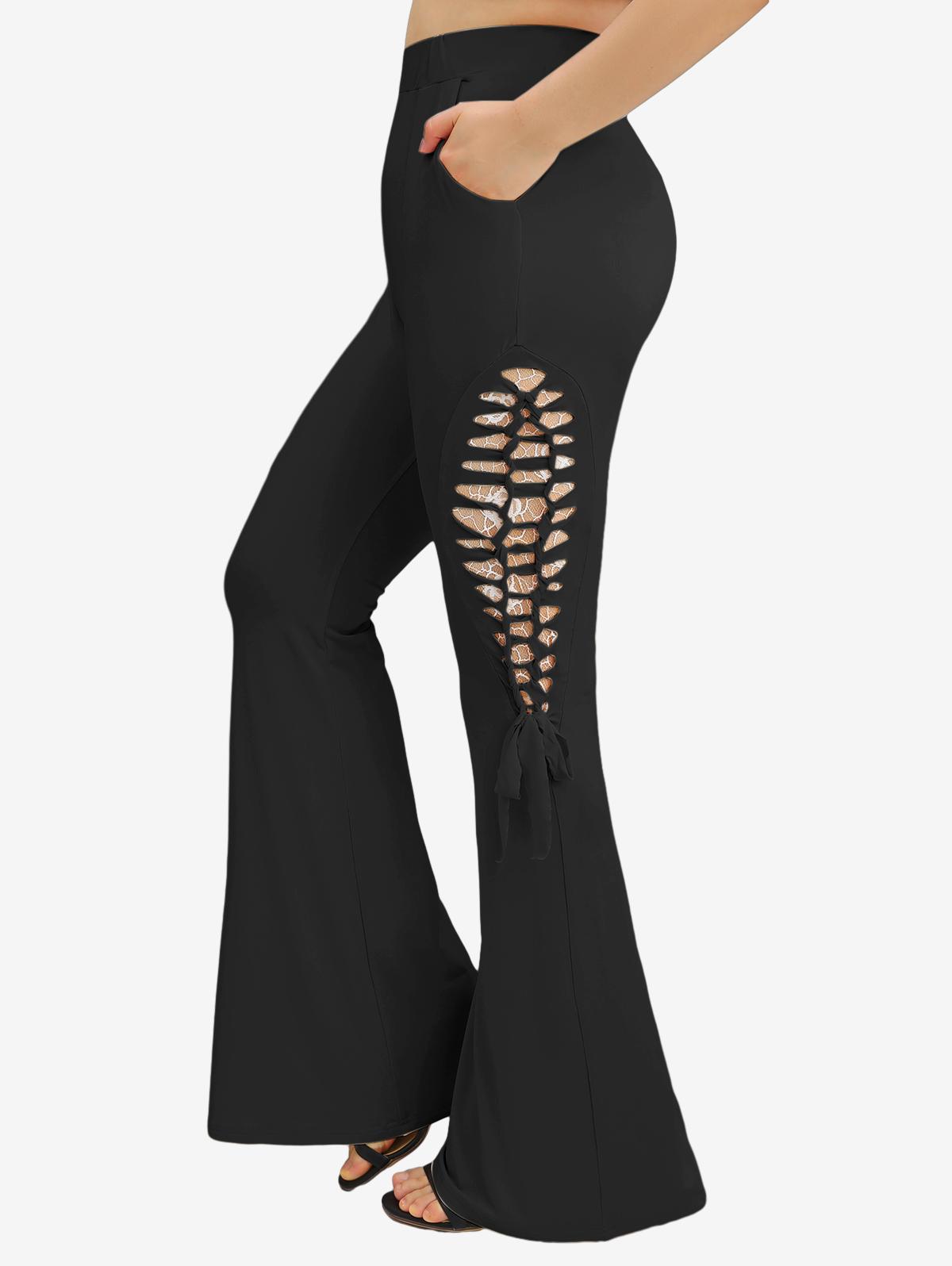 

Rosegal Большой размер Роза Цветок Кружево Плетеный Ажурный Карманы Клеш Брюки L