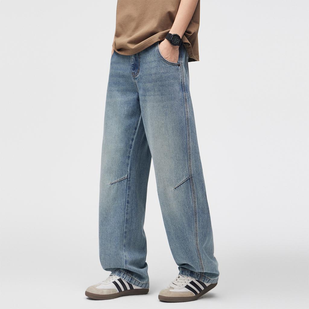 New Scimitar Pants Men's Jeans Loose Wide Legs Ruffian Handsome American Casual Light Color Retro Blue Spring and Autumn Trendy