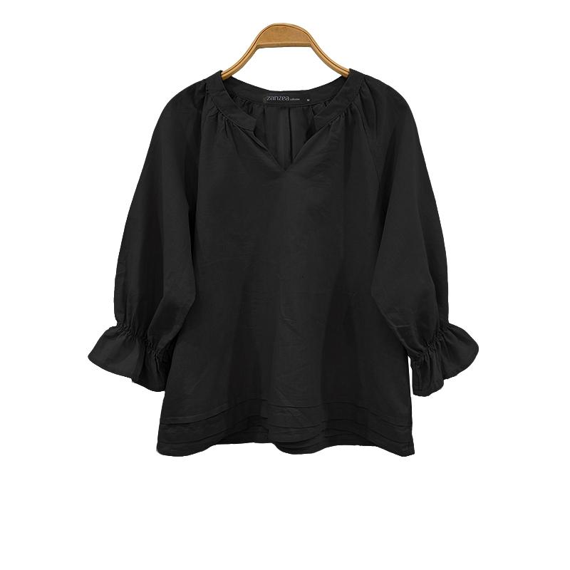 ZANZEA Women Casual V-Neck Solid Color Loose Long Sleeve Blouse