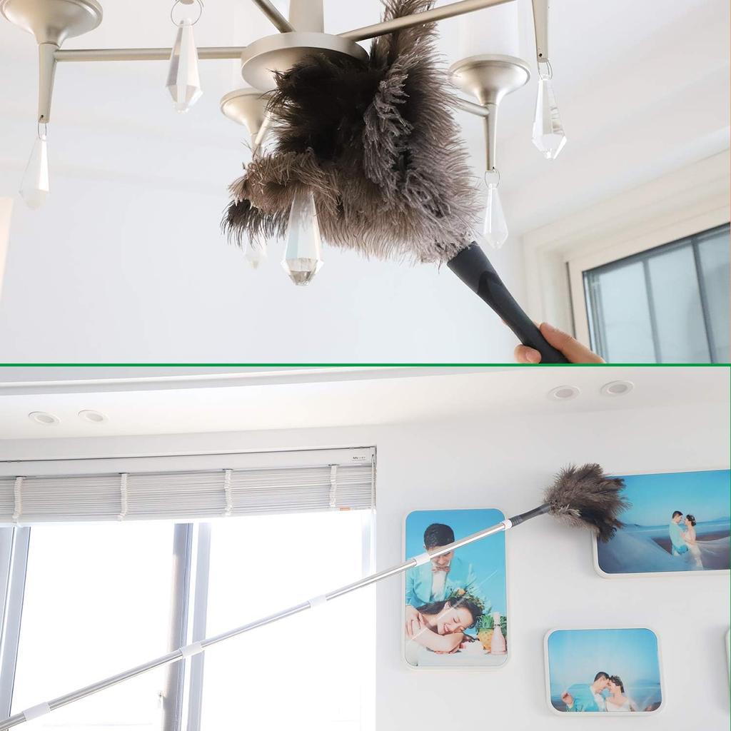 Gray Ostrich Feather Duster with 71Inch Pole,Extendable Feather Duster for Home Cleaning