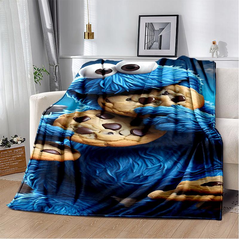 S-Sesame Street TV Cute Cartoon Flannel Blanket Soft Warm Throw Blanket for Bedroom Living Room Bed Travel Camping Picnic Gift