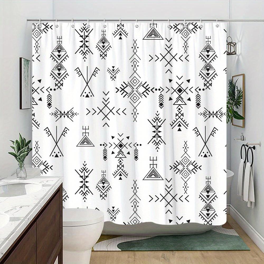 Black Tribal Geometric Shower Curtain - 70X70 Inches, Polyester, Machine Washable, Modern Minimalist Design, Fashion Theme