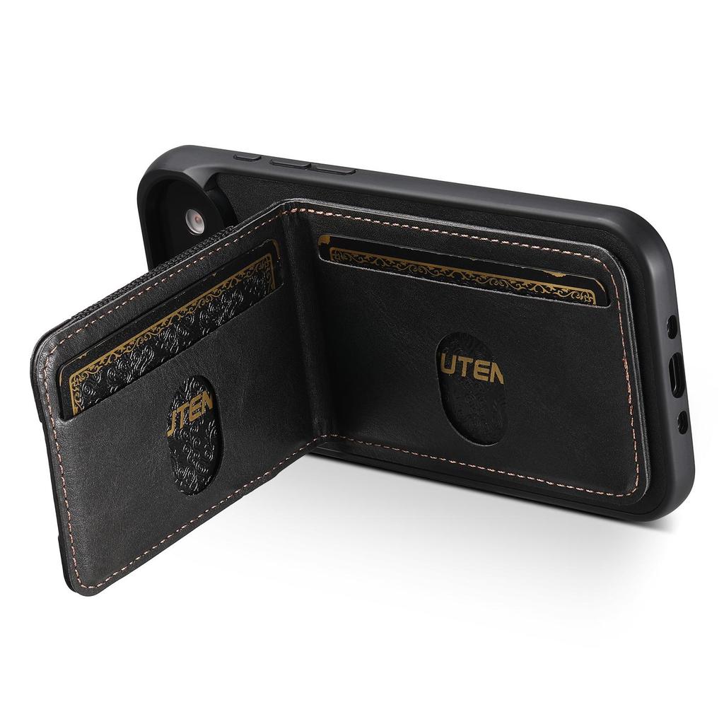 Universal Leather Phone Case with Card Holder & Stand for Apple 17 Pro Max, Google 10 Pro XL, Samsung Models