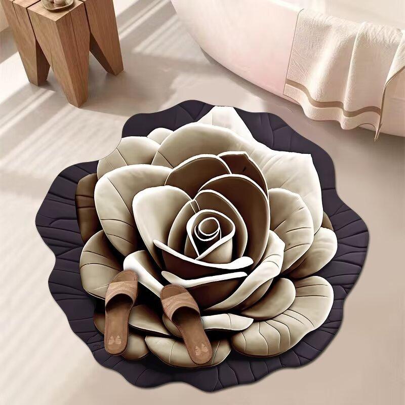 3D Květinový Koberec Koupelnový Absorpční Domácí Protiskluzový Odolný vůči Nečistotám Snadno Udržovatelný Předložka
