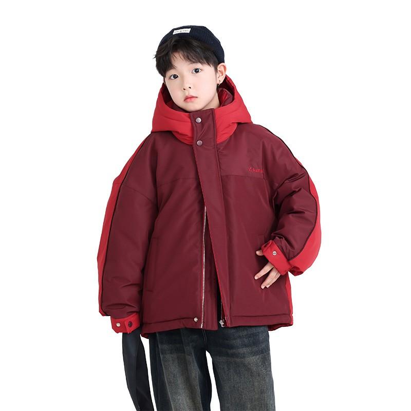 Boys Winter Hooded Down Jacket Red Warm Thick Windproof Outdoor Coat Kids Snow Outerwear
