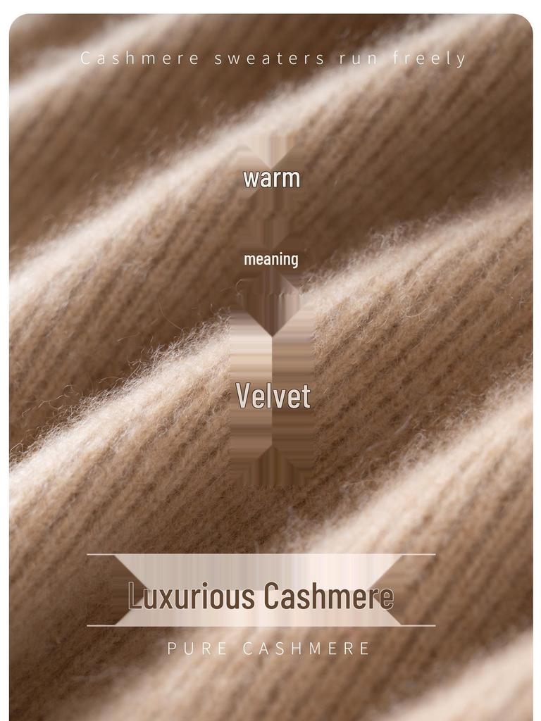 Women's Thickened Double-Strand Cashmere Sweater: Soft, Skin-Friendly, Ribbed, Slim-Fit, Solid Color, Half-High Collar, Flattering Knit Design.