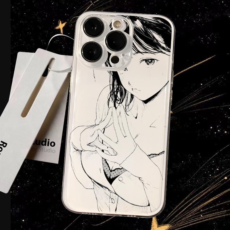 

Manga Girl Black White Clear Phone Case for iPhone 17 16 15 14 13 12 11 16E Series Pro Max Plus Double Layer Protection iphone 17 ProMax