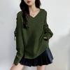 Autumn and Winter Women's Solid Color Strapless Long-sleeved Knit Sweater V-neck Pullover Breathable Loose Sweater Bottoming Shirt Fashion Tops