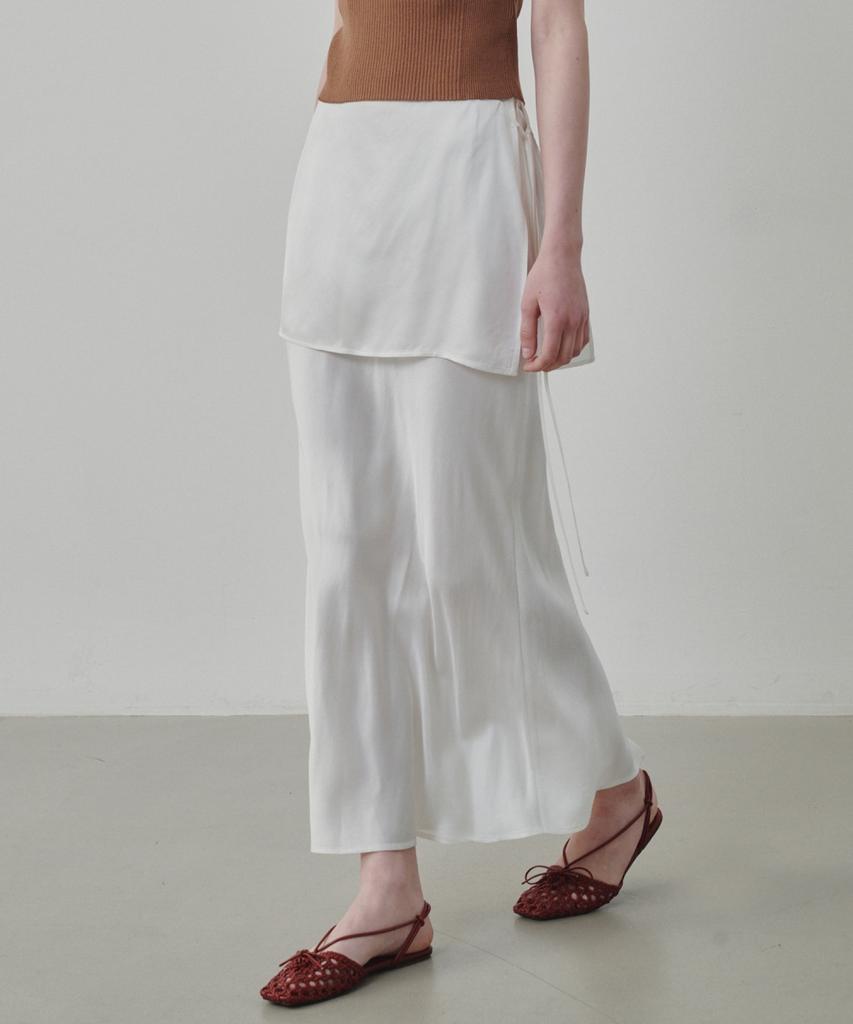 Ollibeudeollibeu Overlay Layered Satin Long Skirt Ow6Ms4200