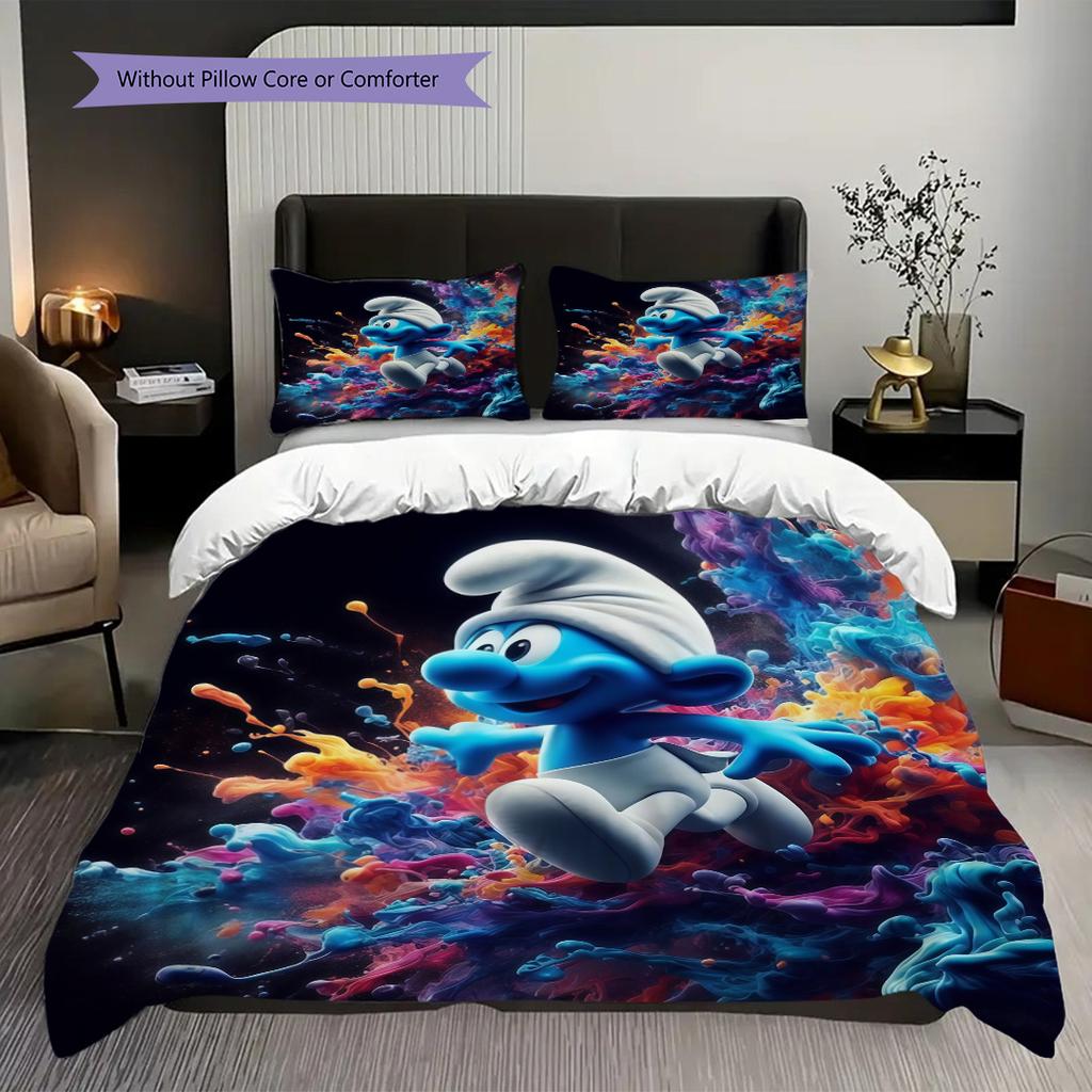 Magic Smurf Village Bedding 1 Duvet Cover 2 Pillowcase Without Core Soft And Comfortable Bedding Set Christmas Birthday Gift
