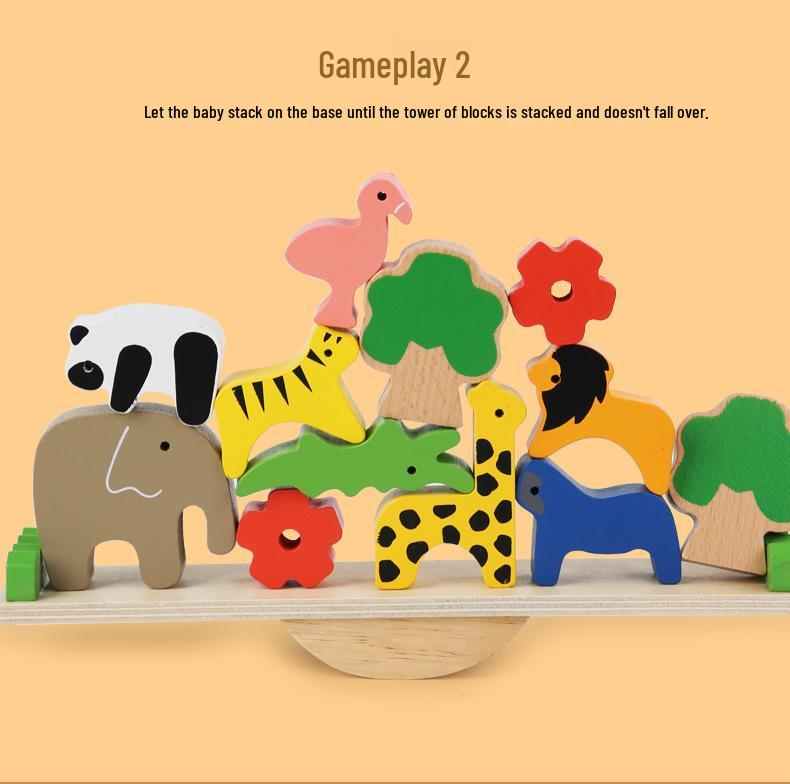 Wooden Animal See-Saw Stacking Game: Fine Motor Skills Educational Toy