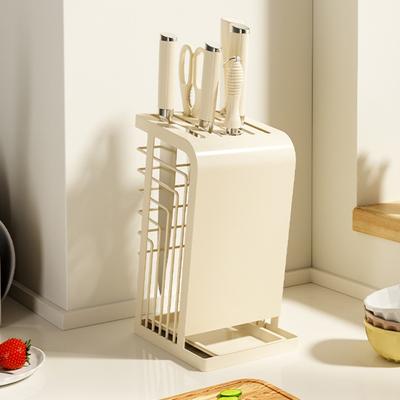 Metal Knife Block with Stable Base Multiple Compartments Hollow Breathable Design Space-saving Kitchen Counter Knife Holder