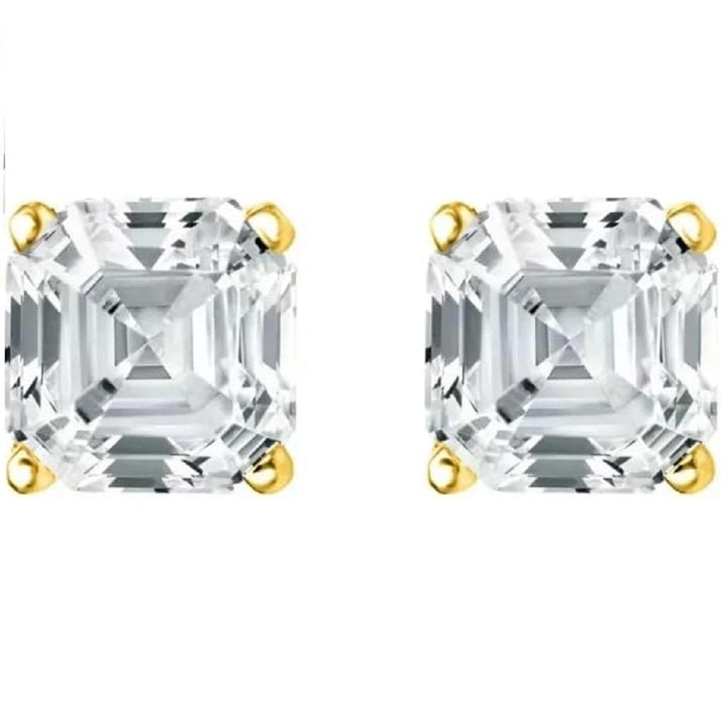 Joyería Prim 5.50 Ct Pendientes de Diamantes Corte Asscher Oro Amarillo Sólido de 18K Cesta Tornillo Joyería para Mujer
