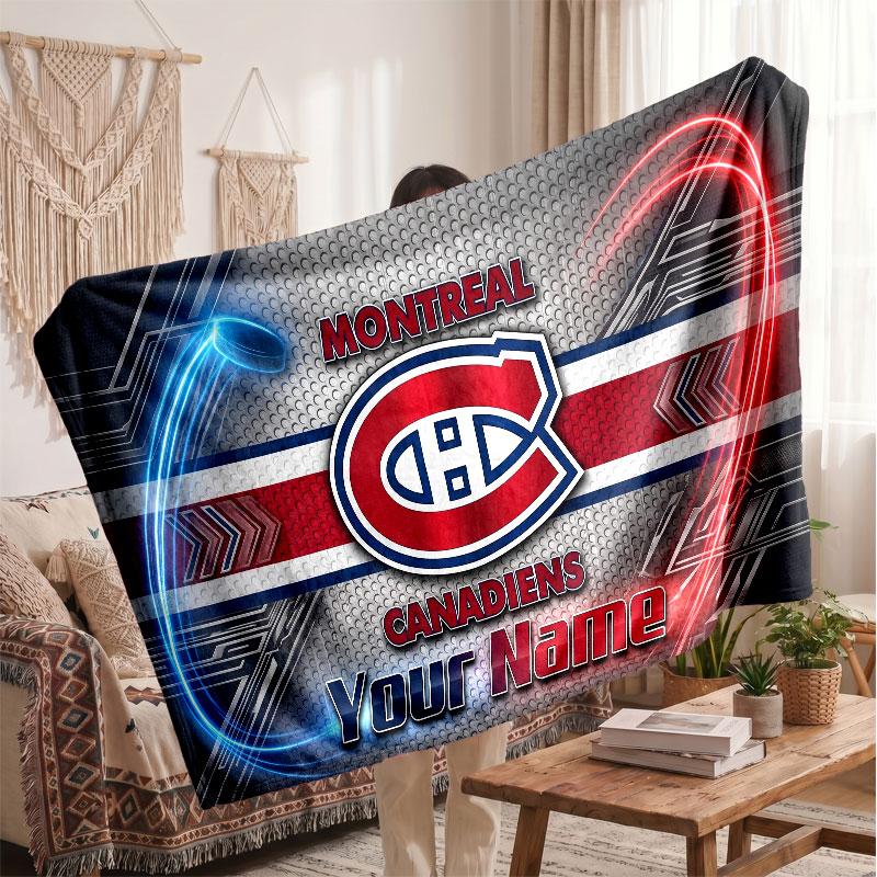 Montreal Canadiens Flannel Blanket, Custom Name Text Personalized Soft Throw Blanket Home Decor Gift