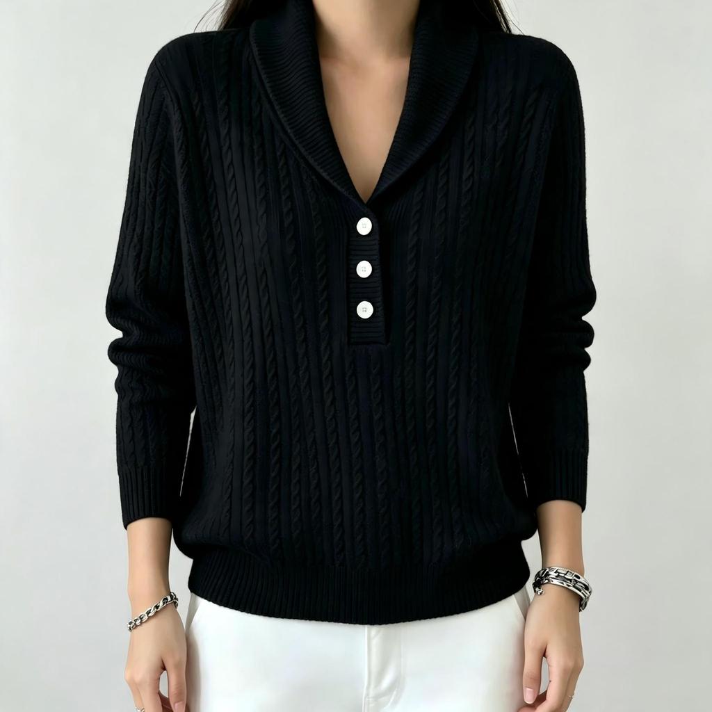 Women S Solid Polo Neck Long Sleeve Knit Sweater Casual Wear