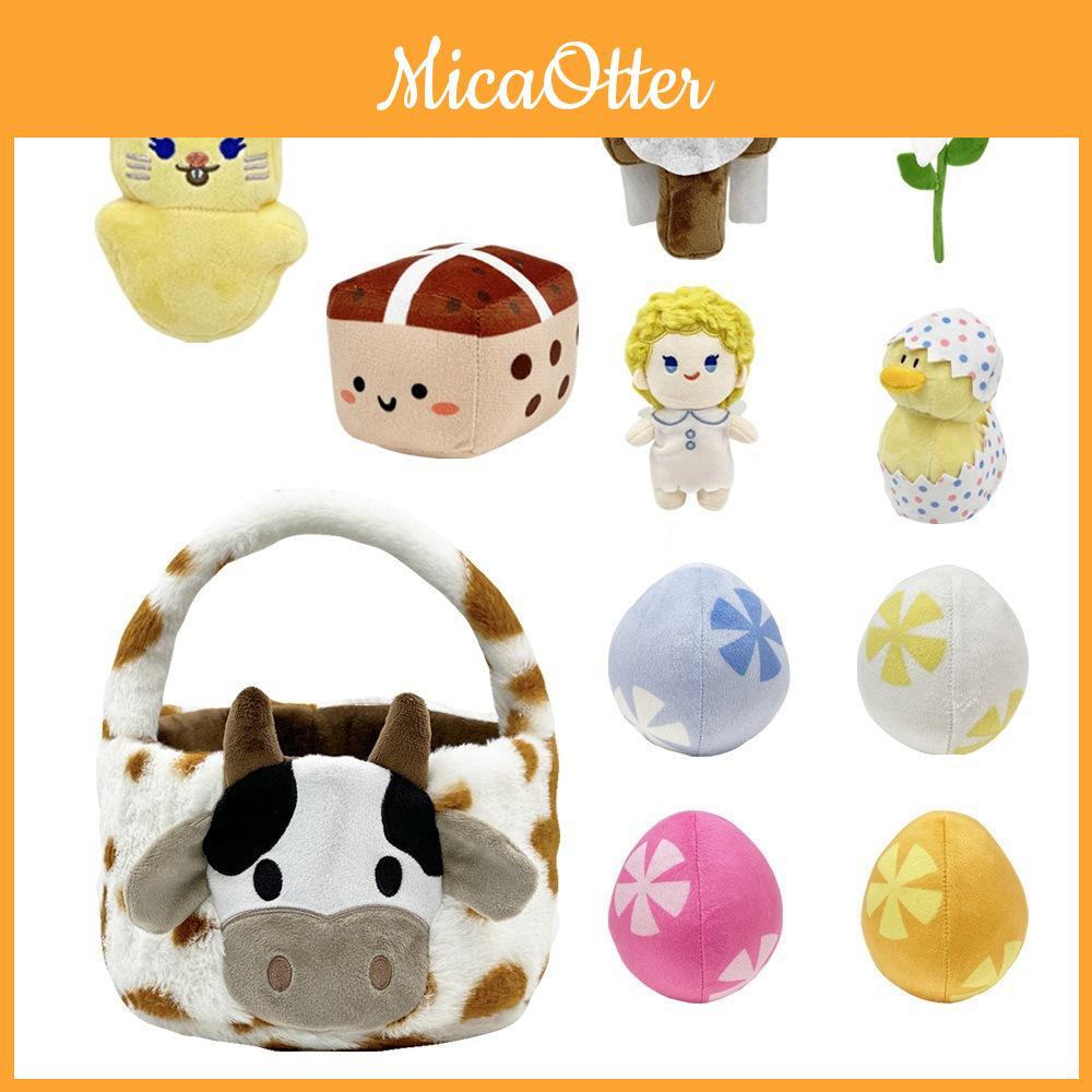 Cow Easter Basket Plush Toy With Pp Cotton For Holiday Gift And Decor