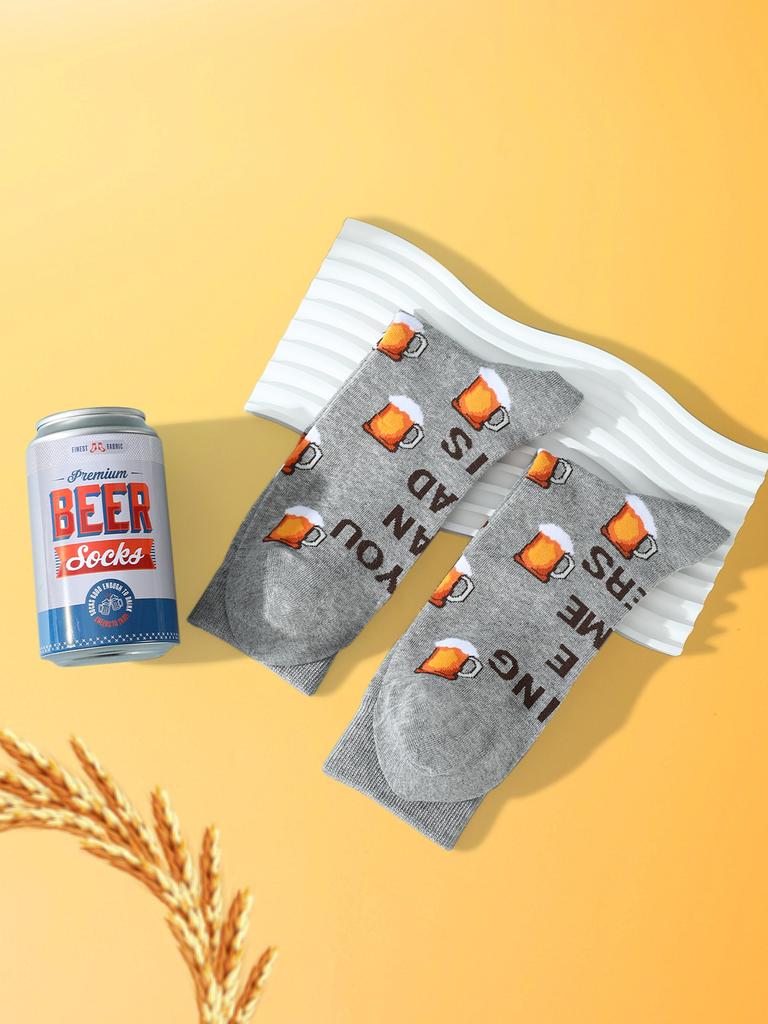 1 pair of mid-length unisex socks with beer can pattern, novel, creative and interesting gift, comfortable and breathable, suita