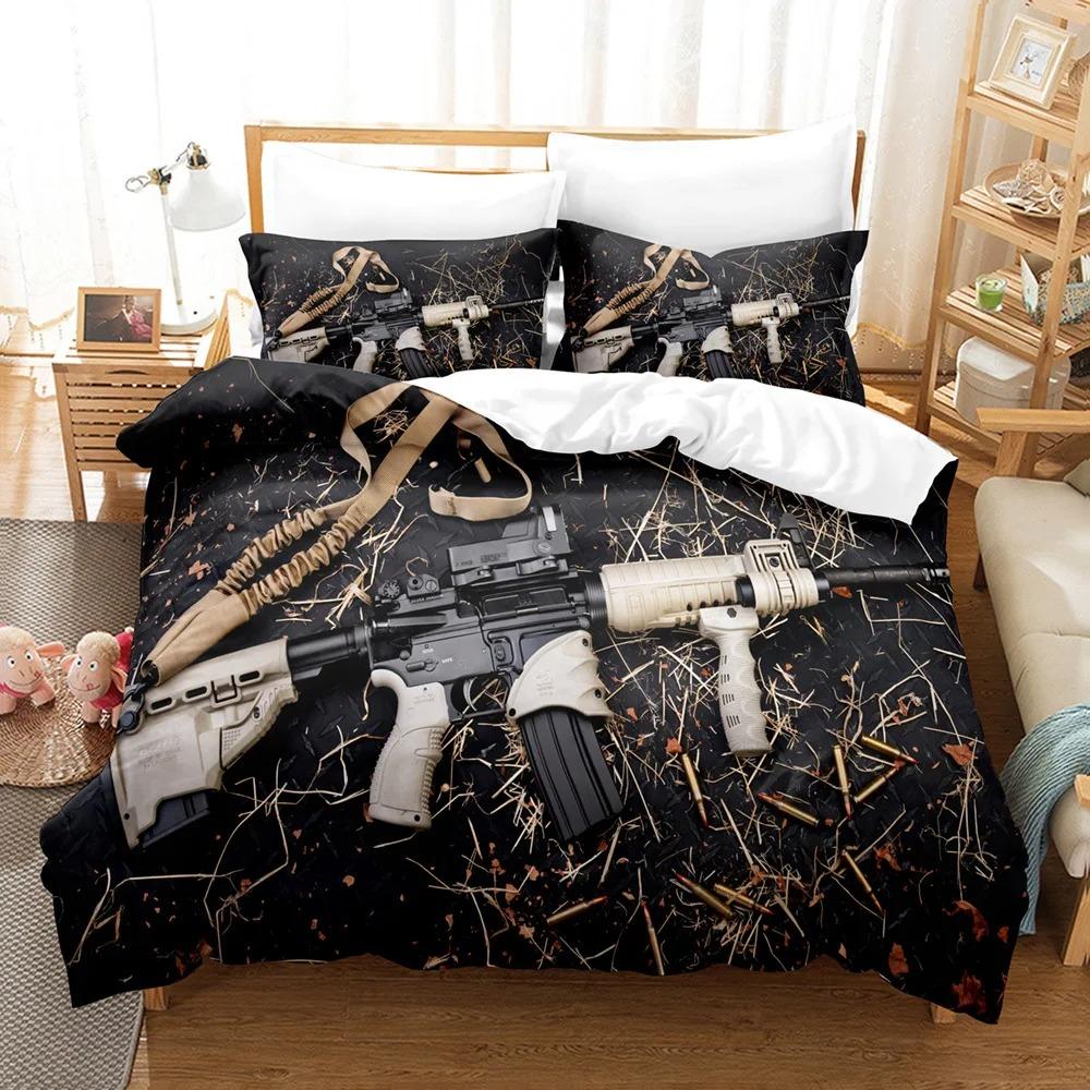 Single/Twin/Full/Queen/King Size 3D - Printed Gaming AK - 47 And PUBG Bullet - Themed Bedding Set For Adult And Kid Bedrooms