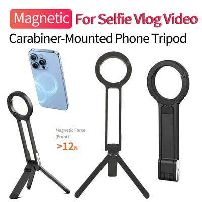 Magnetic Ring Phone Holder Multi-Function Metal Phone Tripod Carabiner-Mounted Phone Tripod Desk Mount for Selfie Vlog Video