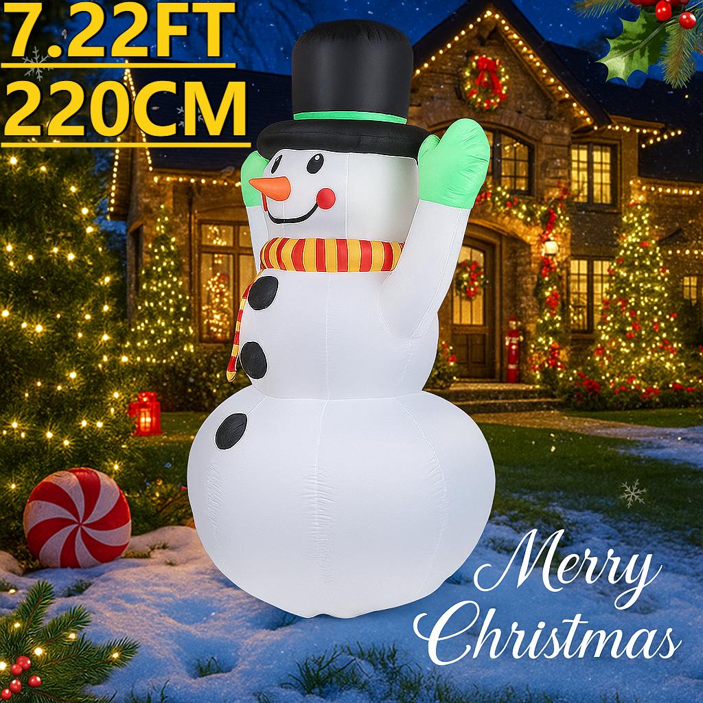 7.22FT Yard Party Decoration Inflatable Snowman Hat Scarf Toy LED Light Xmas Home Supplies Ornaments Christmas Holiday Gifts