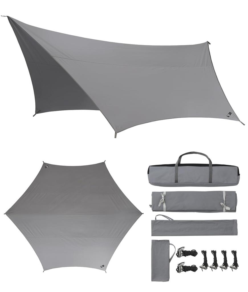 TOKYO CRAFTS Macaon TC Tarp, Hexagonal, Gray, TC Material, 4m x 4m, Light Blocking, UV Protection, 4-Person Sunshade