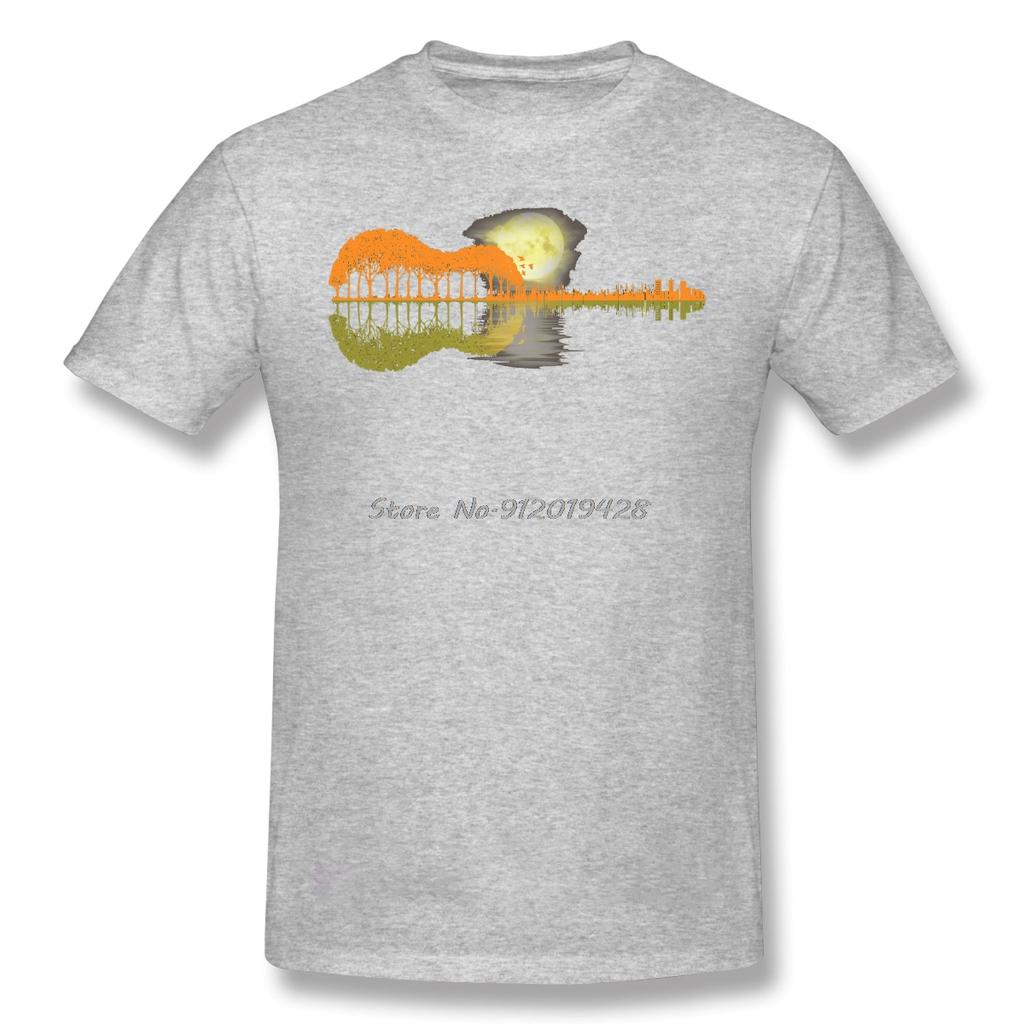 Music Funny Nature Guitar Art Musician 2021 Arrival TShirt Shadow Unique Design Crewneck Cotton For Unisex Shirt