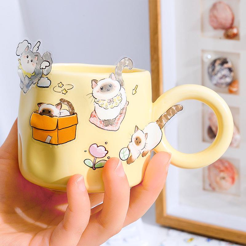 Yuezhen Cute Kitten Cartoon Die-Cut Journal Stickers for Children