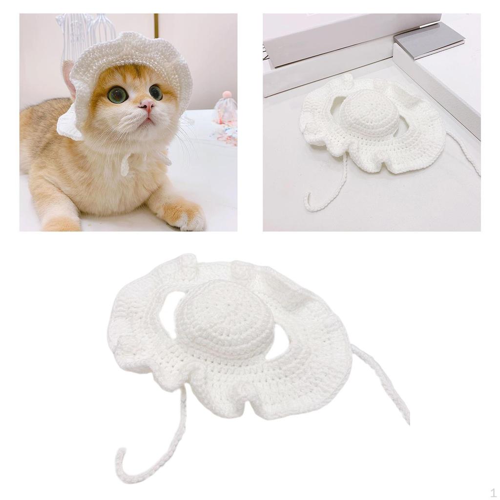 Hat, with Flower Brim Headwear Handmade Adjustable Headband Hat for Corgi Small Large Dogs