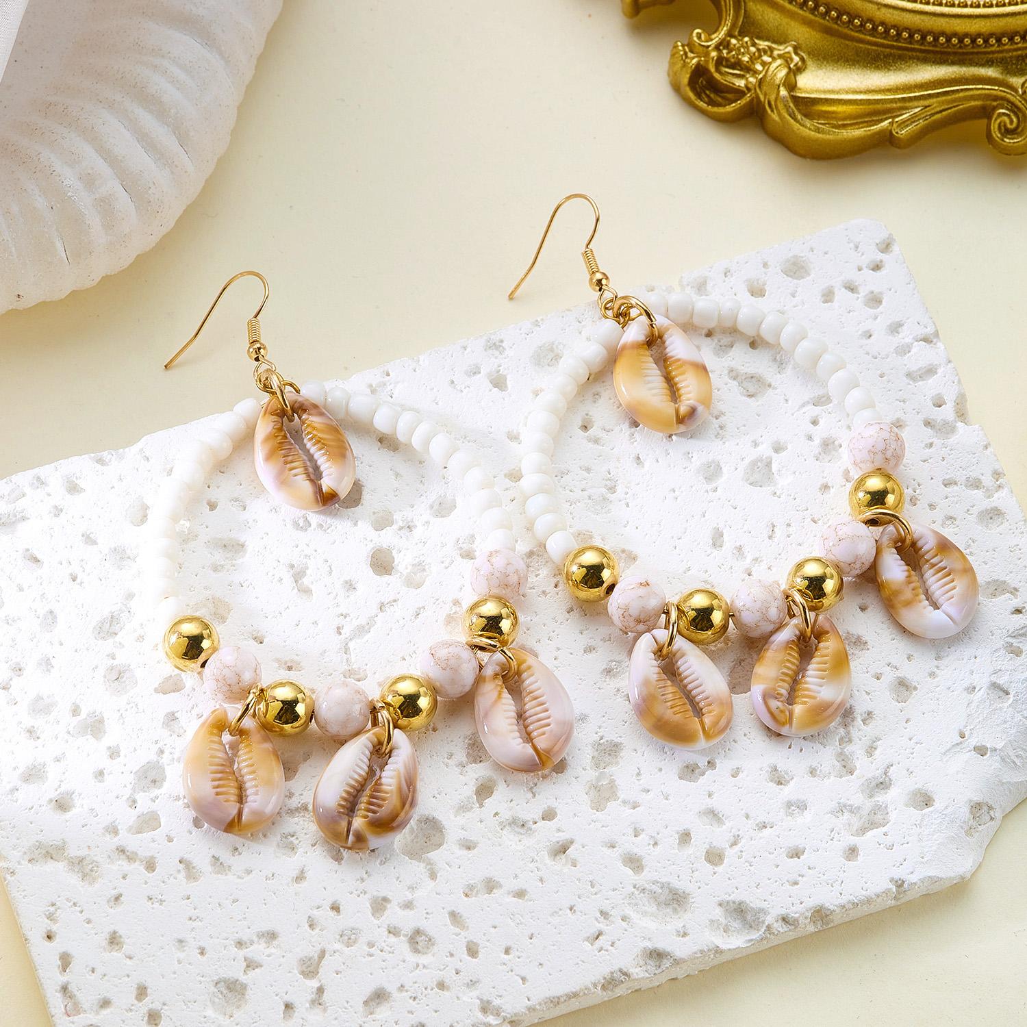 

Vacation Style Seed Bead Shell Pendant Earrings Fashion Fringe Accessory Summer Beach Trend Gift