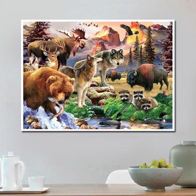 Pintura de diamante 5D: Alces, osos y renos, bordado de diamantes redondos completos, punto de cruz