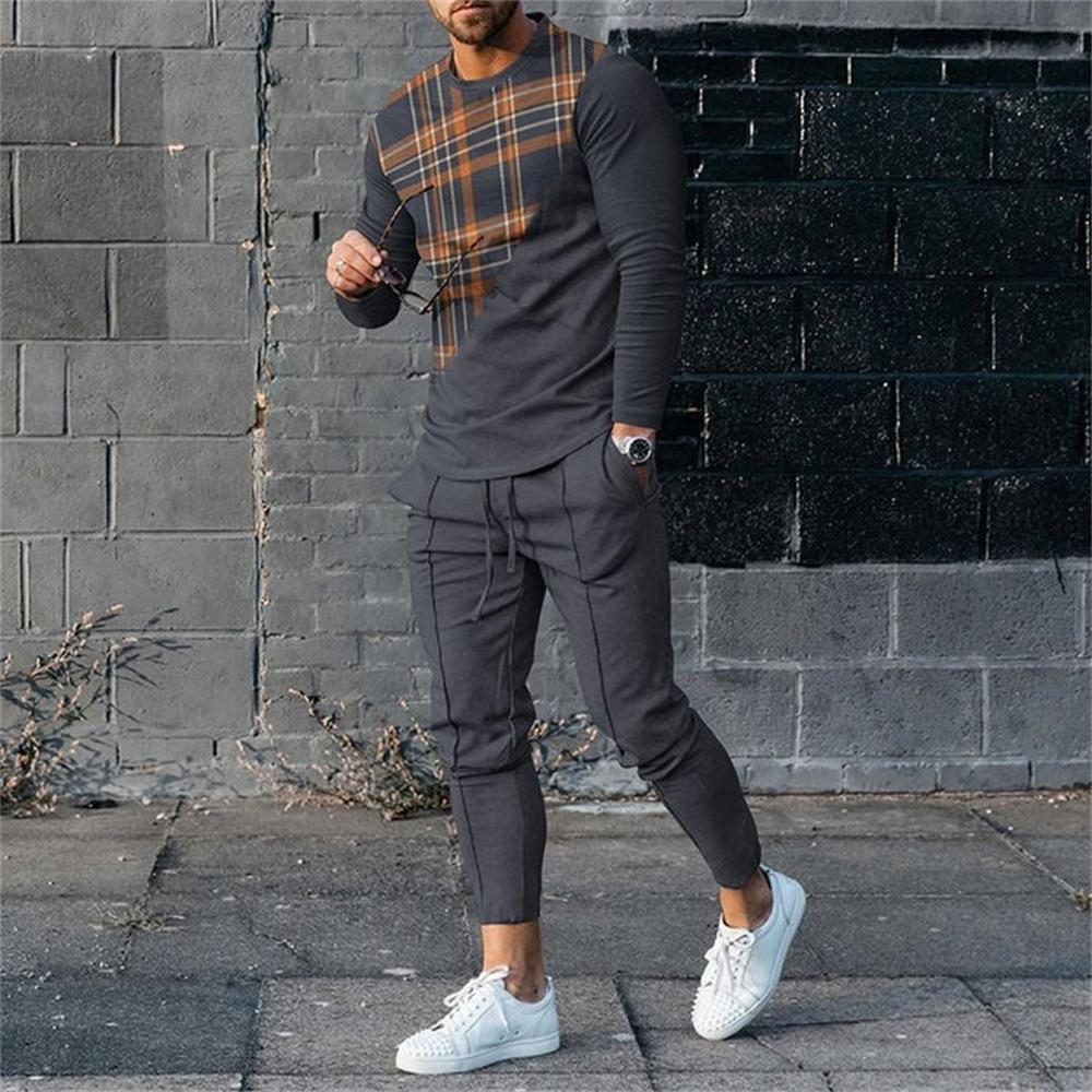 Men Sweatshirt Sweatpants Sets Print Men's Clothing T Shirt Pants Suits Oversized T-shirts Trousers Outfits Male Tops Tracksuits