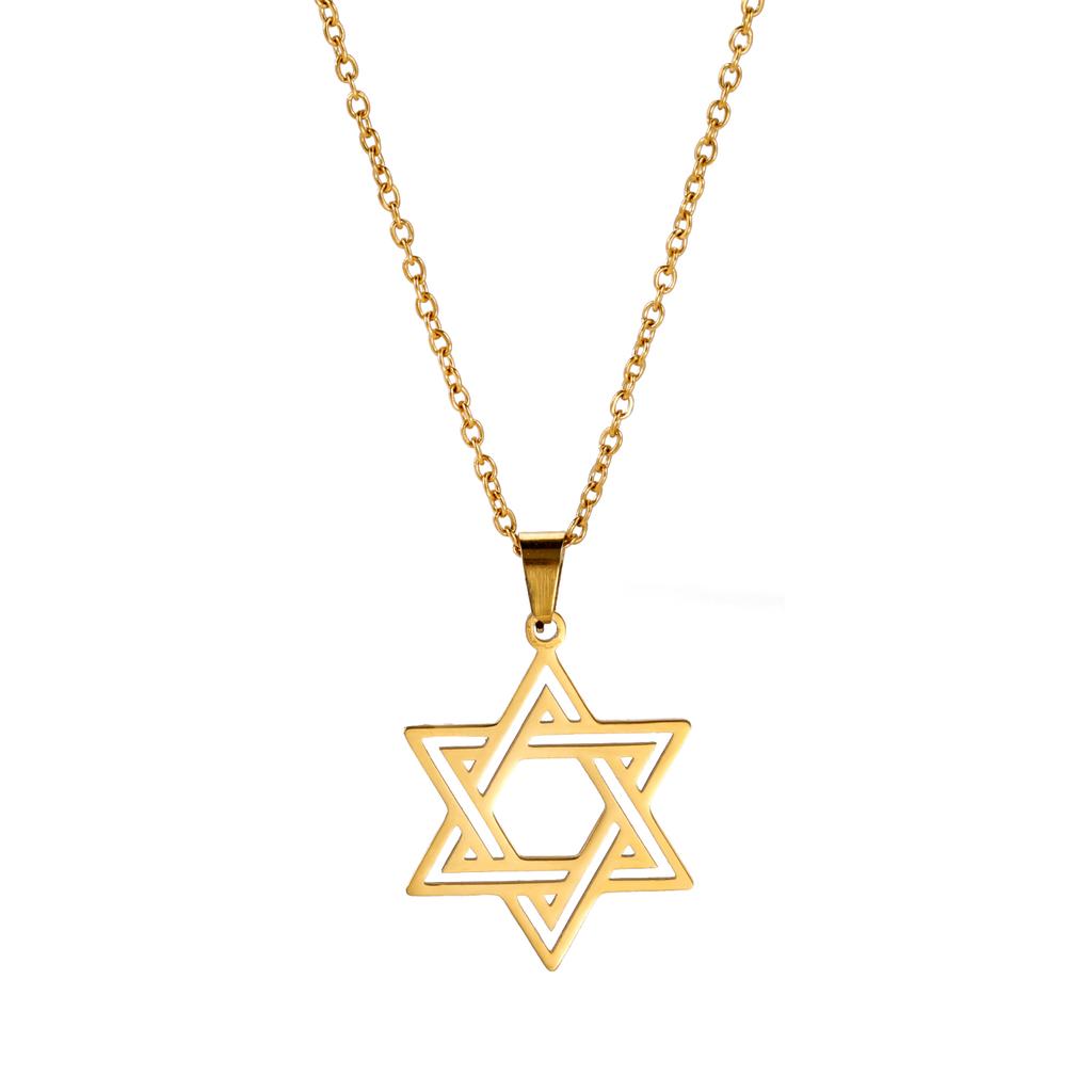Je Bible Stainless Steel Hexagram Chain Necklace Women Men Cutout Star of David Hexagon Choker Necklace Mezuzah Jewelry