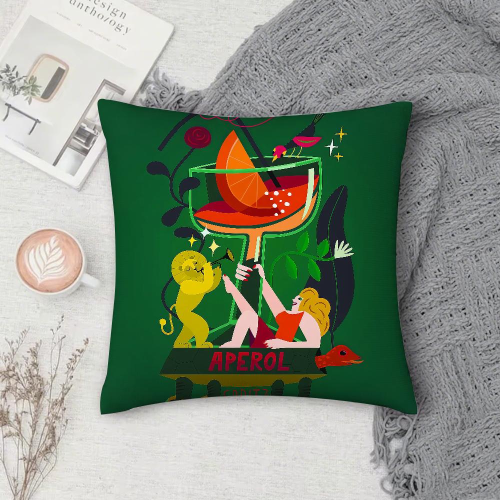 AAperol SSpritz Pillow Case Square DoubleSided Printing Sofa Cushion Cover Pillowcase Bedroom Bedside