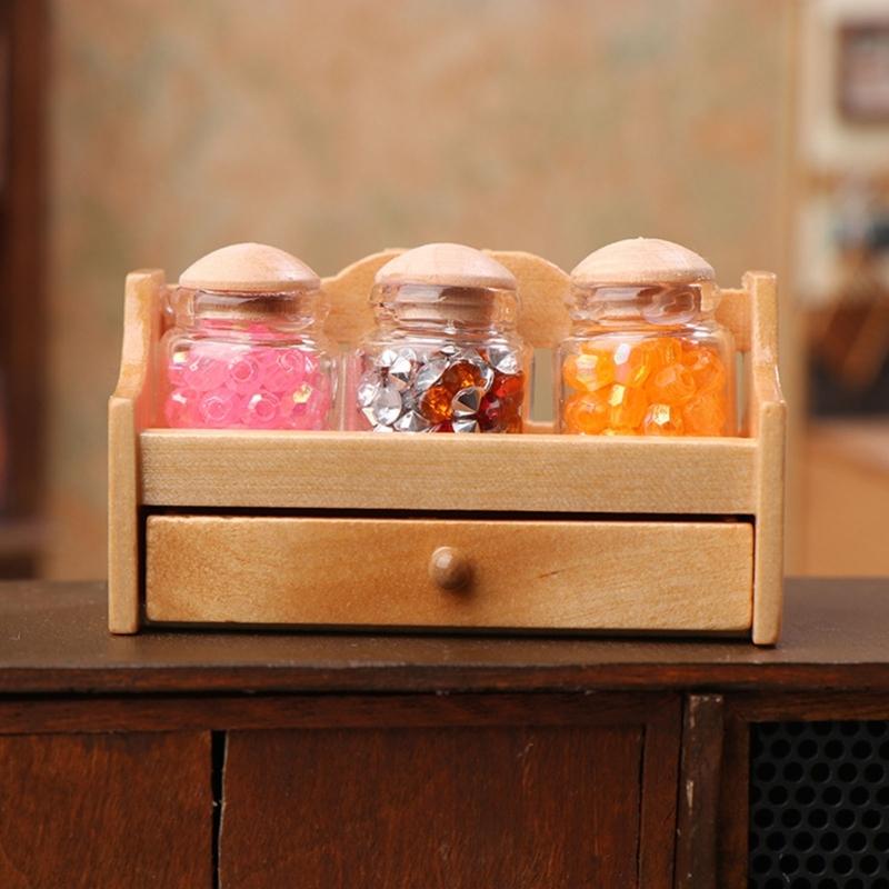 Miniature Kitchen Display Rack For Model Scene Setting with Spice Container Jar Figure for 1/12 Doll House Collector