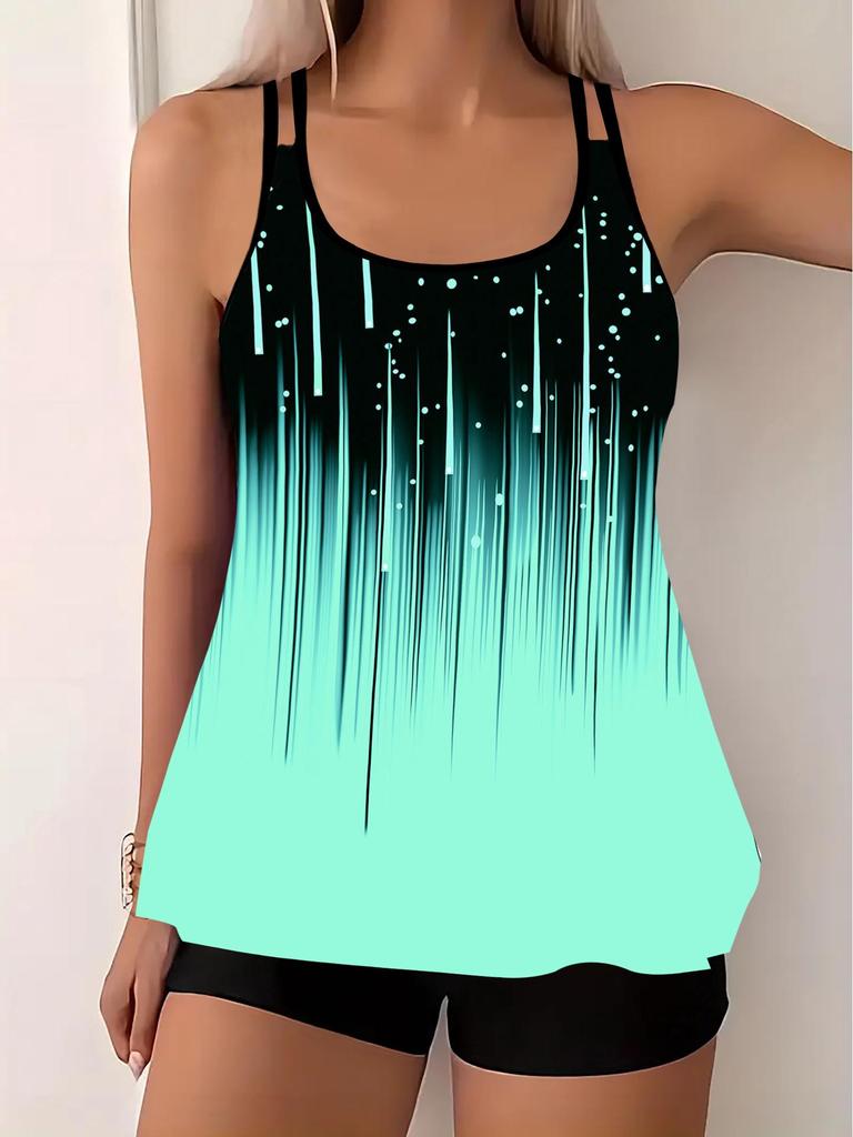 Modny Damski Tankini Plus Size z Spódniczką z Nadrukiem 2025 - Styl Europejski i Amerykański