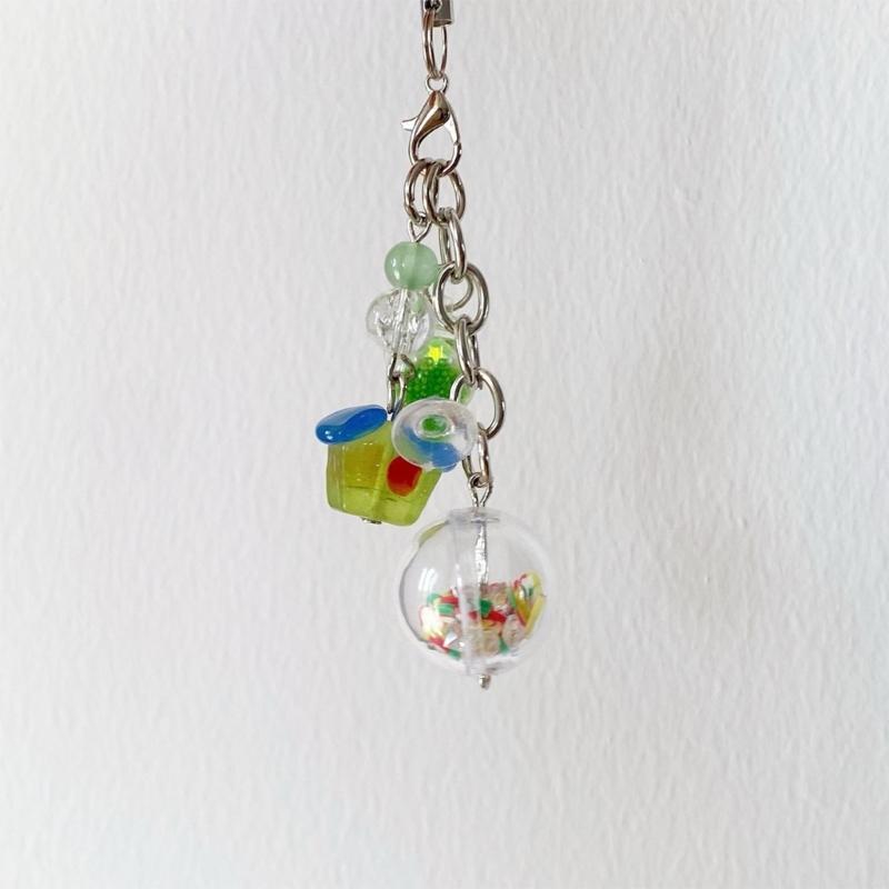 Adorable Ice Cream Design Crystal Phone Lanyard Green Pendant Keychain Gift Unisex Ice Cream Cup Keychain for Her