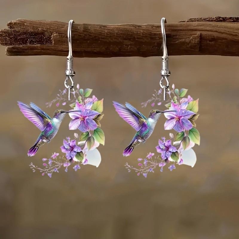 Modische Kolibri-Blumen-Hängeohrringe aus Acryl, ideal für den täglichen Gebrauch und besondere Anlässe
